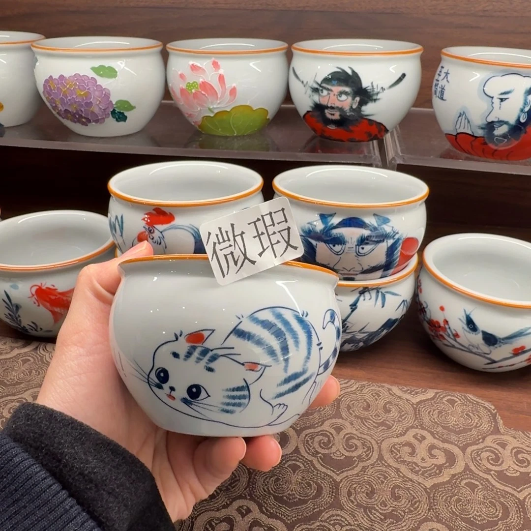 釉下手绘茶具微瑕