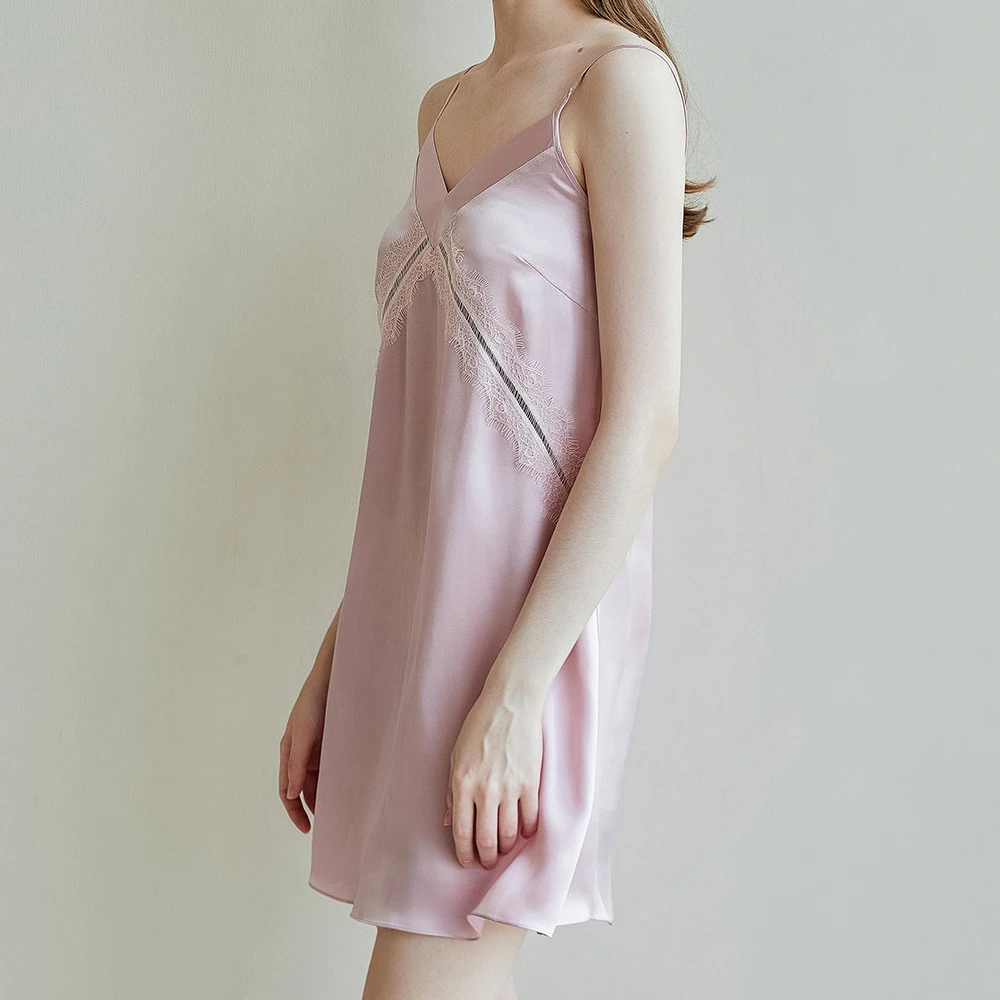 夏季性感真丝吊带睡裙镂空蕾丝法式高级感100%桑蚕丝薄款睡衣中裙