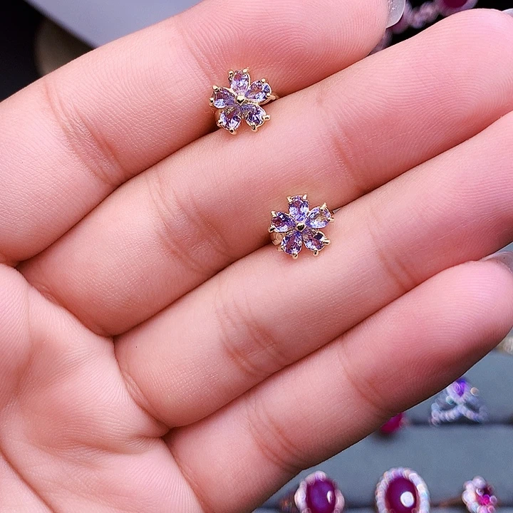 耳饰银S925镶嵌坦桑石