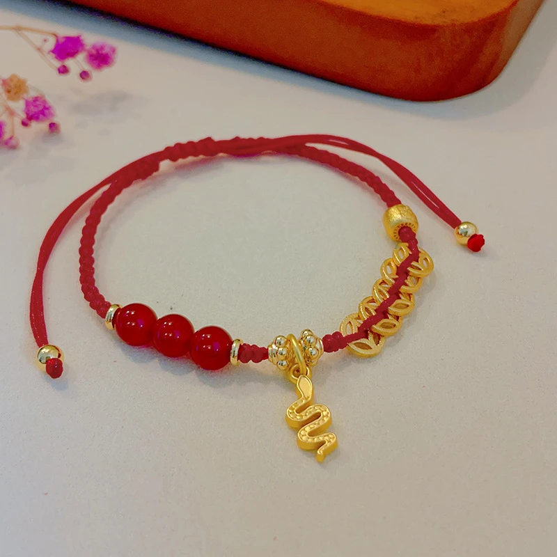 合金布艺手链 2025蛇年本命年红绳手链铜钱元宝招财编织手绳礼物