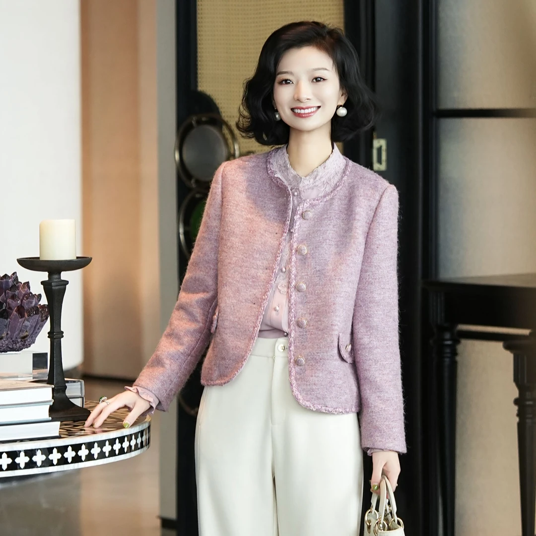 西子/【落日】高级小香风软糯粗花呢粉紫色外套/WTTJ385