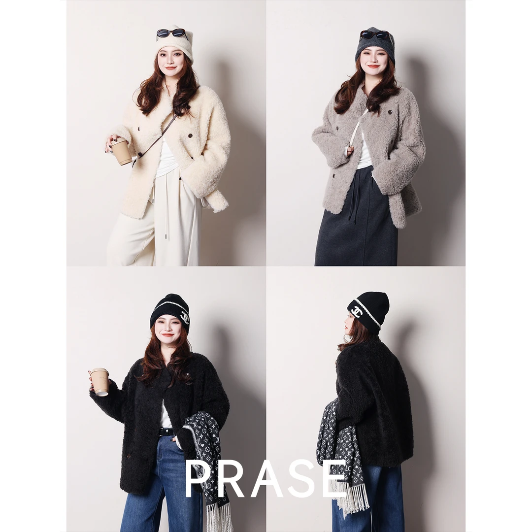 PRASE·杨杨【首尔冬日】微胖大码冬气质显瘦保暖毛绒外套PRDM25129