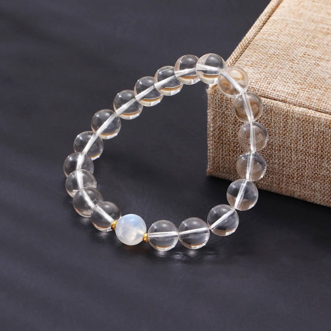 Tender Jinger新款18K金镶嵌白月光天然水晶手链轻奢经典