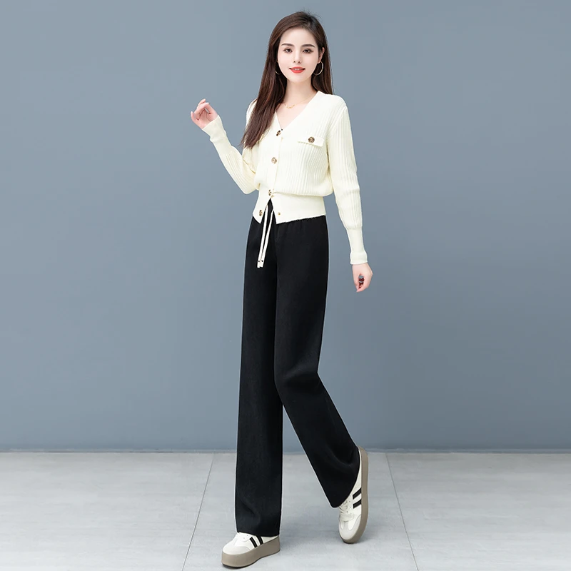 秋冬季外穿阔腿裤女加绒加厚高腰显瘦直筒裤保暖宽松大码休闲裤子