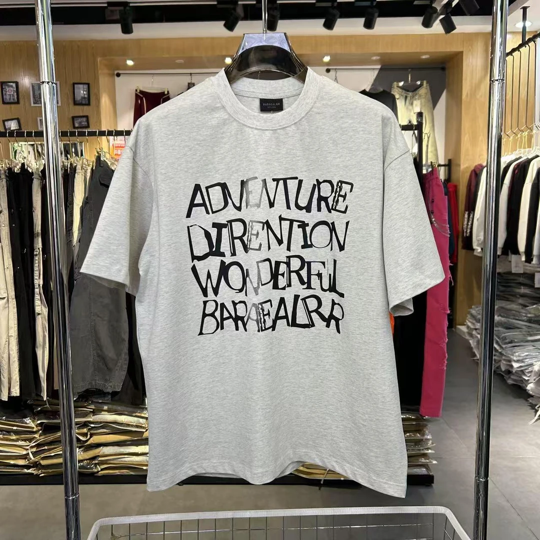 高品质重磅纯棉短袖字母印花T恤宽松复古高街内搭纯棉上衣223