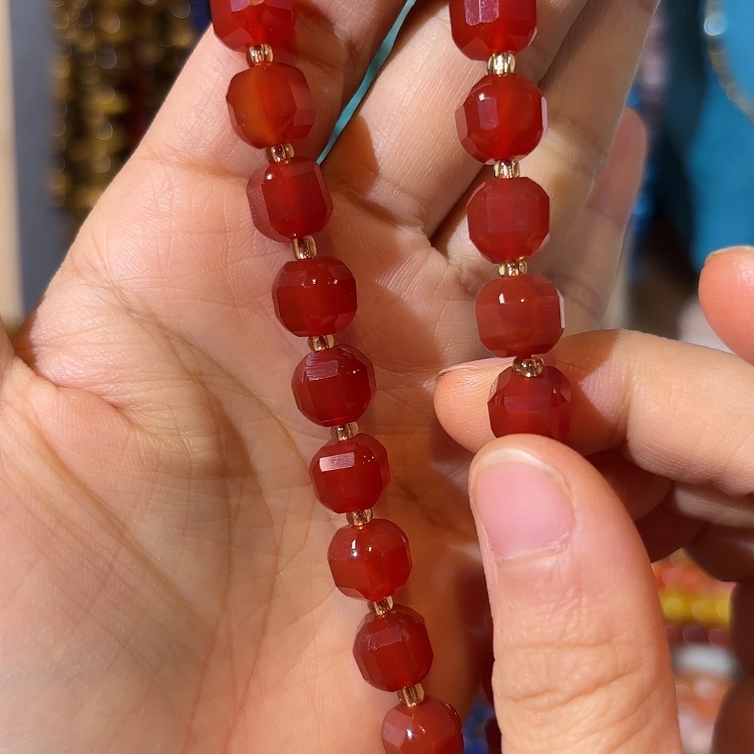 玛瑙/玉髓银S925镀金镶嵌珠宝半成品红玛瑙方糖卡10一条