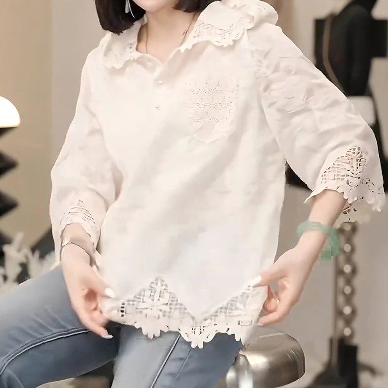 设计感连帽t恤女士新款春秋大码宽松显瘦独特别致蕾丝花边上衣