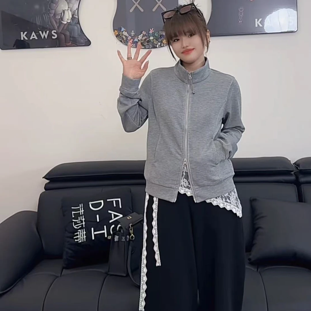 【郁儿严选】828037新款春季百搭简约显瘦立领双拉链外套