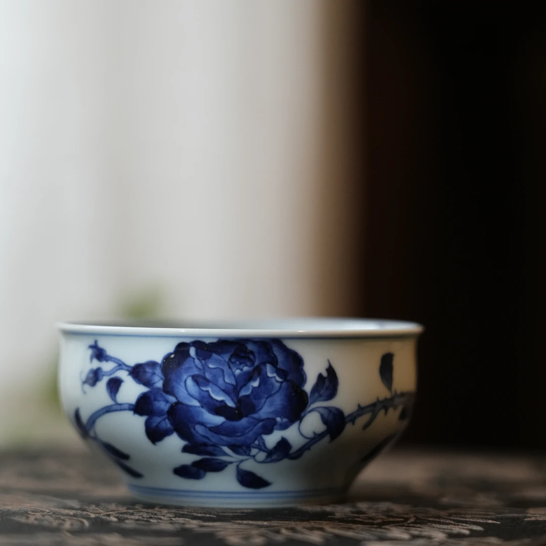 【雲梦】WHT-青花玫瑰灯盏杯