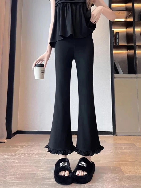 2025秋冬新款加绒加厚小个子直筒休闲裤子显瘦保暖木耳边小黑裤女