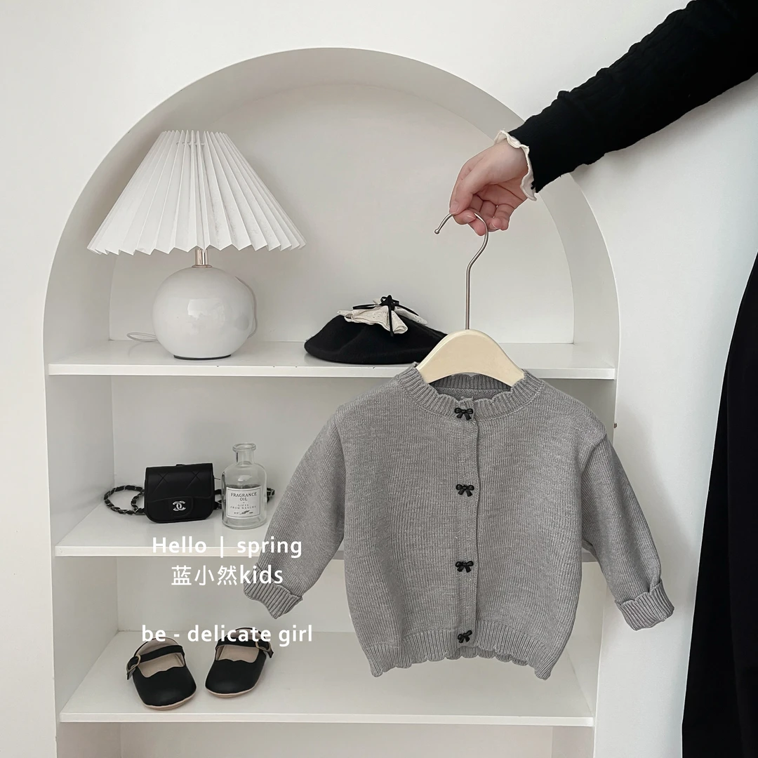 K25C126女童春装针织衫韩系宝宝洋气蝴蝶结休闲开衫婴儿百搭外套