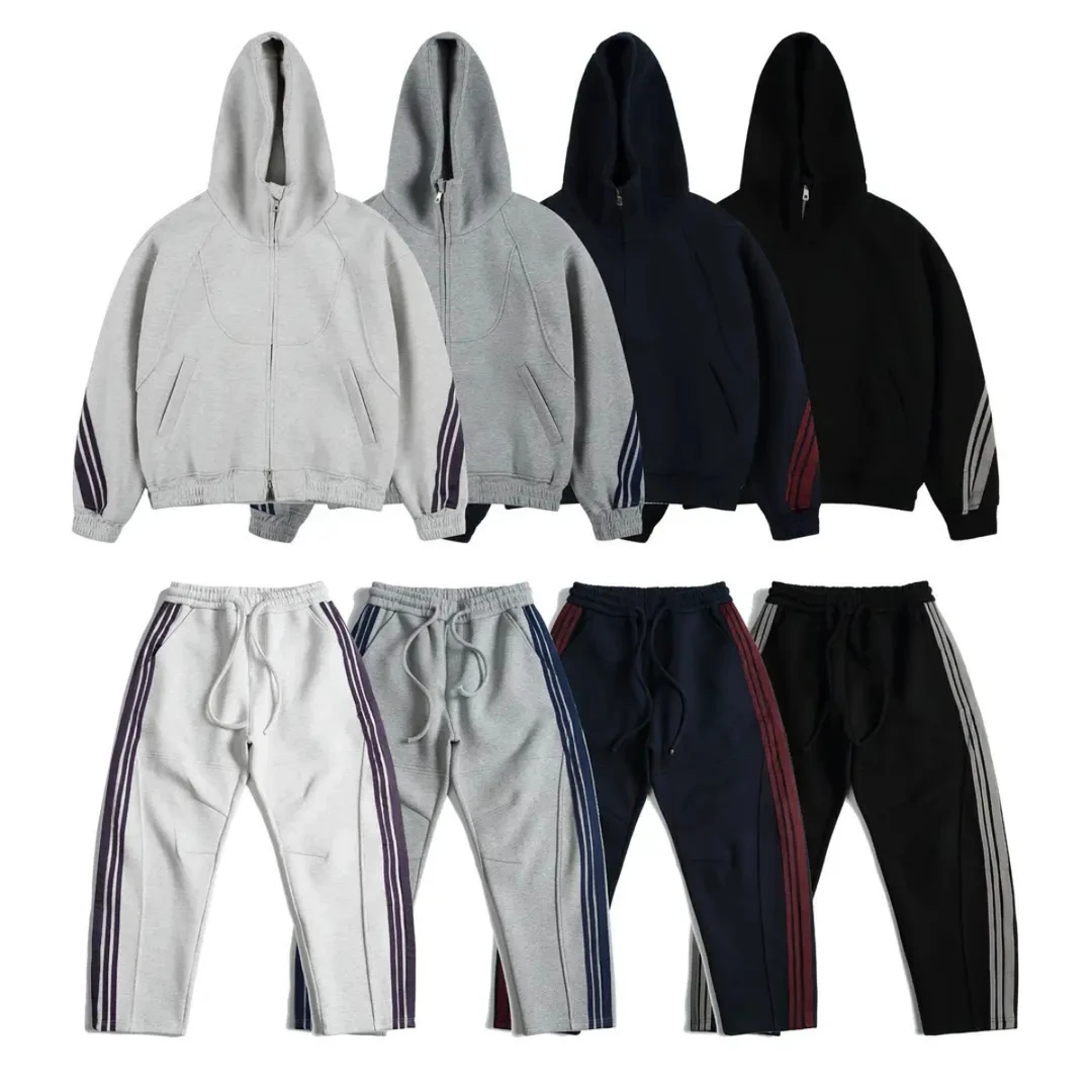 2025秋冬季重磅美式三条杠连帽卫衣外套直筒裤时尚休闲运动套装男