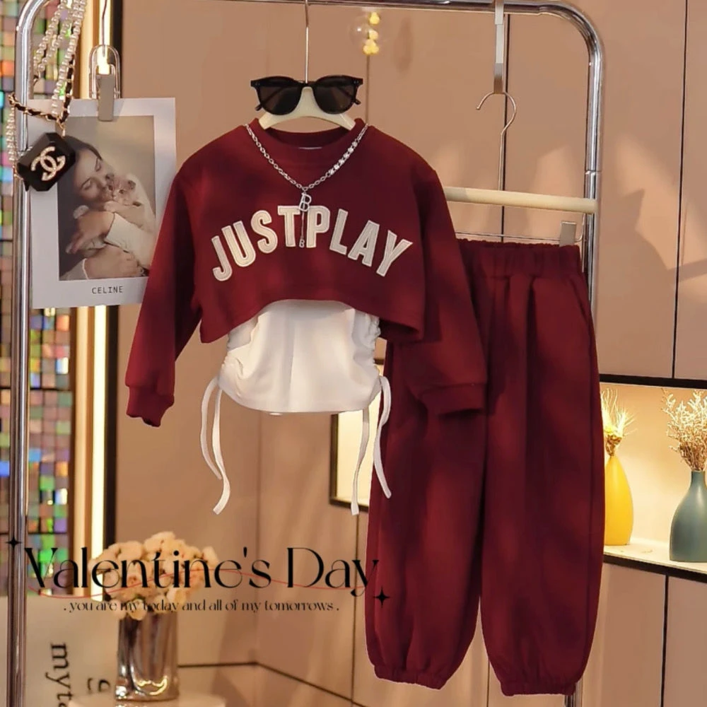 女童套装春秋2025新款儿童时髦网红女孩韩版秋季卫衣运动服三件套