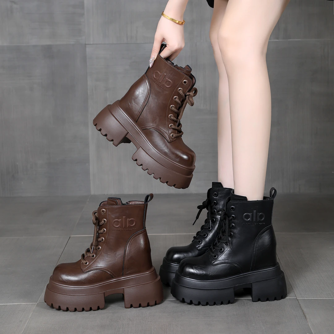 马丁靴女12厘米小个子厚底冬季加绒厚皮毛一体东北抗寒保暖厚棉靴