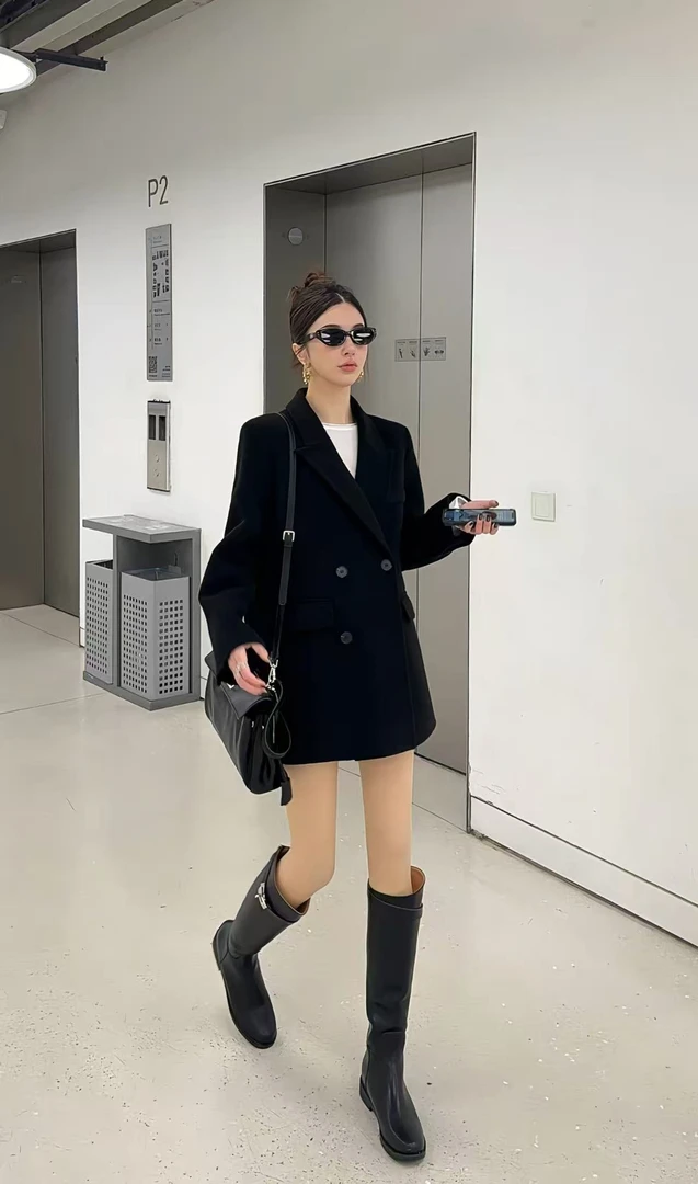 2025早春高级感短款西装羊毛大衣韩系双面绵羊毛大衣女春季西装