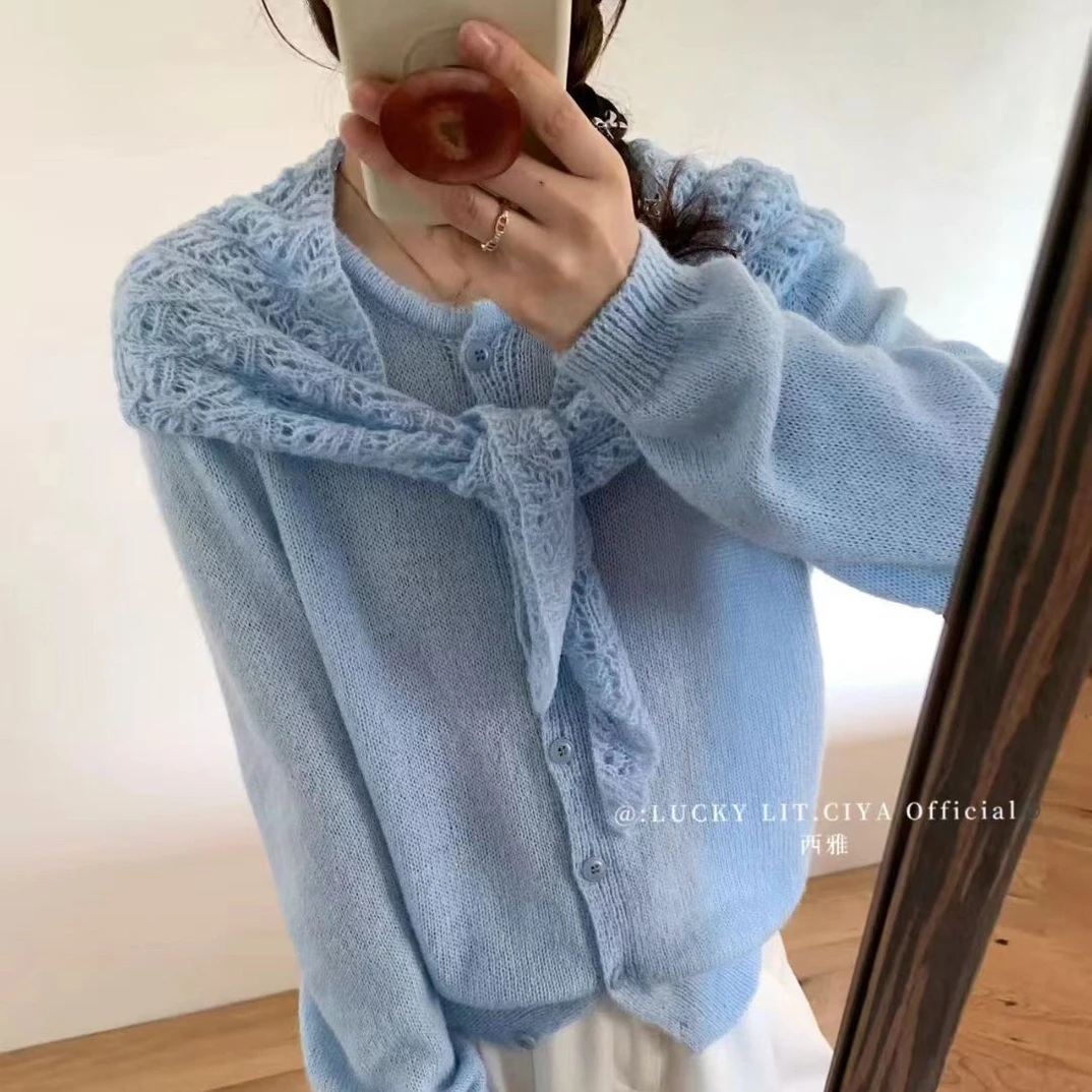 原创针织宽松针织衫➕重工钩花披肩