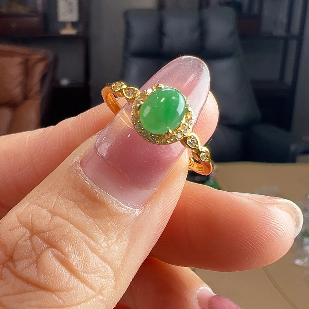 翡翠银S925镶嵌戒指戒指