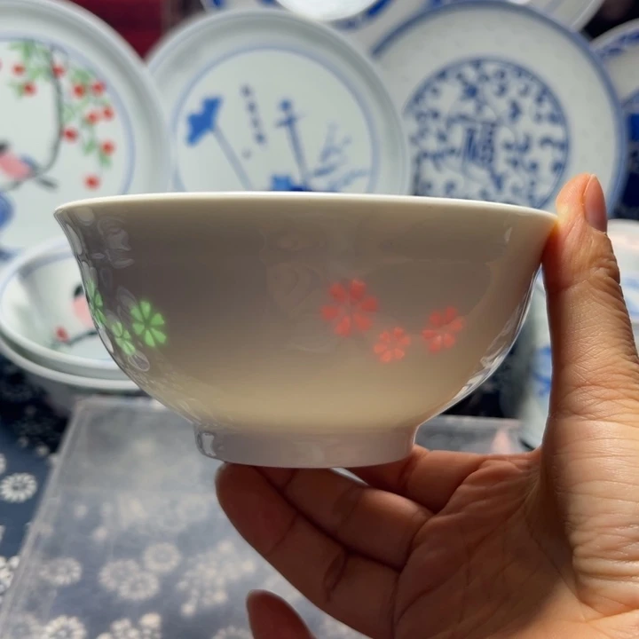 五彩玲珑雕刻5寸饭碗