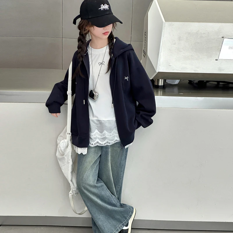 女童秋季连帽外套洋气韩版儿童休闲棒球服宽松上衣百搭春秋中大童