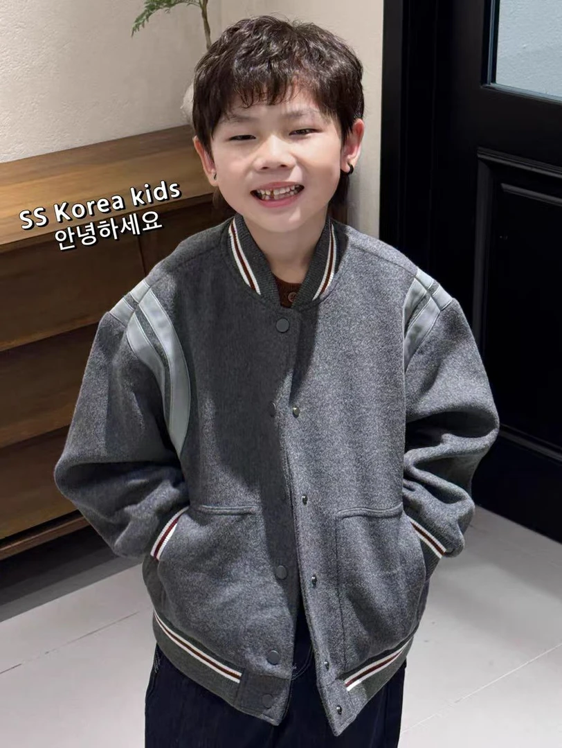 男童外套儿童衣服秋冬装新款大童酷帅炸街高级感灰色百搭棒球服