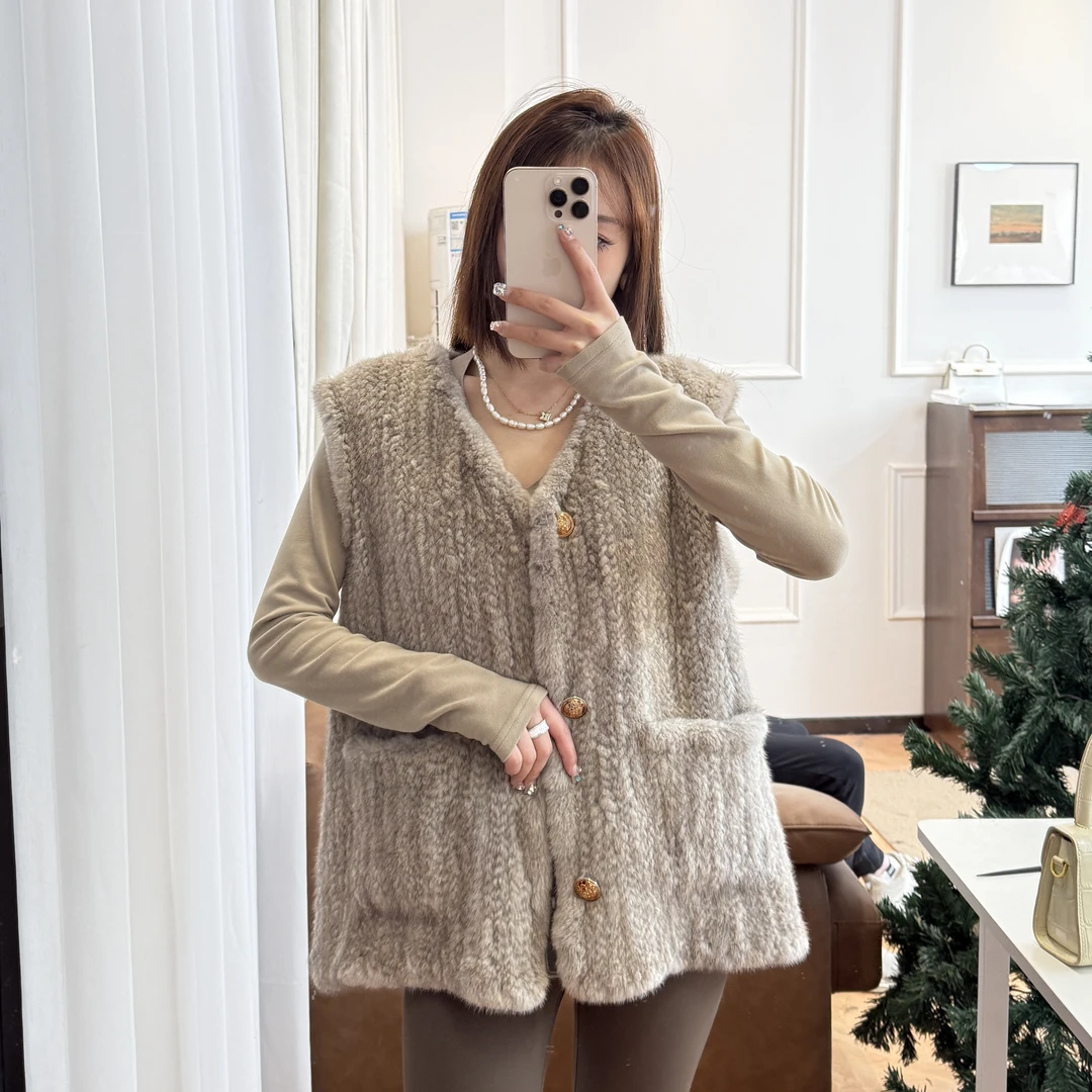 玉玉【马甲】新款冬整貂天鹅绒貂皮大衣女水貂毛