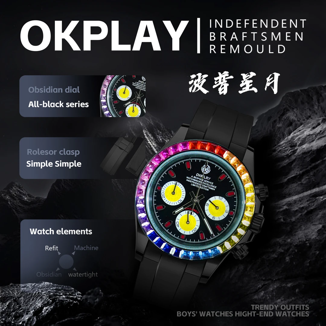 OKPLAY【波普星月】新艺术时尚潮流个性气质黑武士腕表