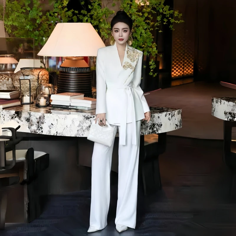 米色西装套装时尚职业西装秋季气质黑色收腰女神范显瘦修身拼接