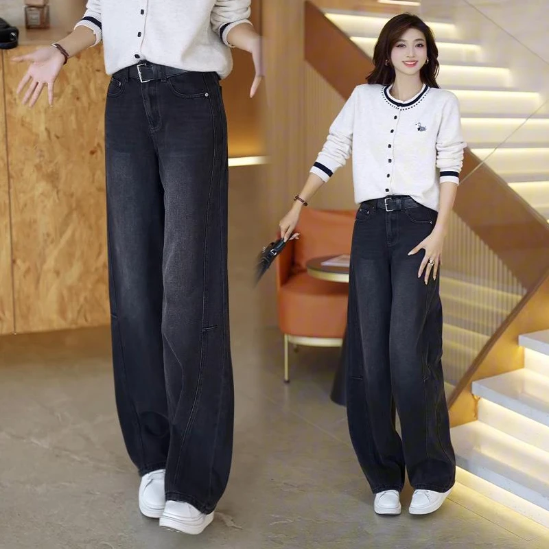 黑牛裤王窄版阔腿裤女2025秋冬新款高腰显瘦直筒裤百搭洋气裤子