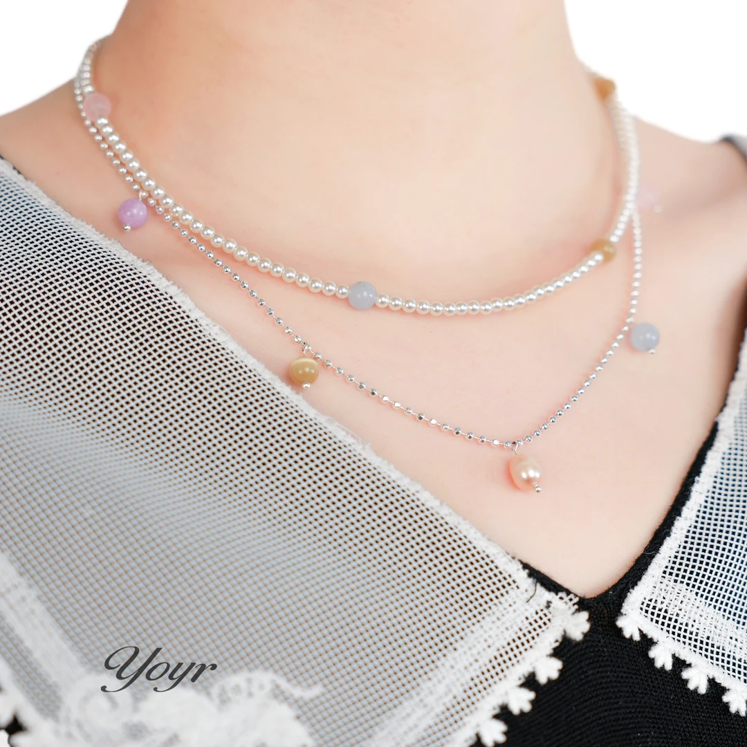 春色项链彩色拼接珠珠叠戴气质百搭小香风项链女