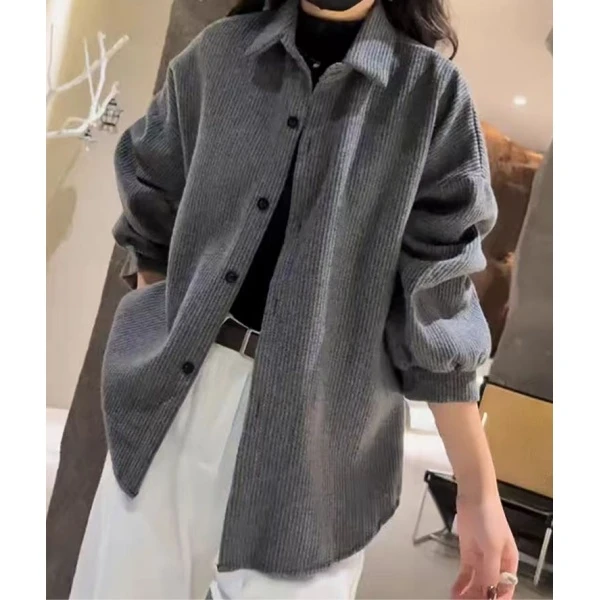 2025设计感小众秋季新款大码宽松港味慵懒长袖叠穿衬衣外套开衫