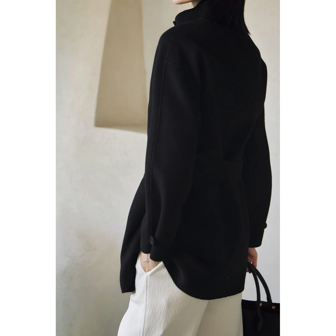 籽言专属中长款秋冬毛呢外套毛呢黑色中长款SA425441