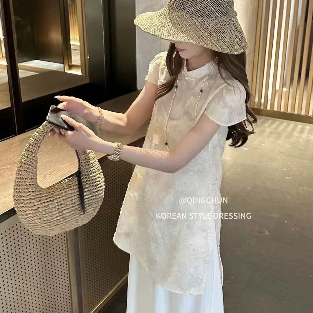 夏装新中式夏季套装带袖显瘦中国风INS风小众裙子收腰时尚套装