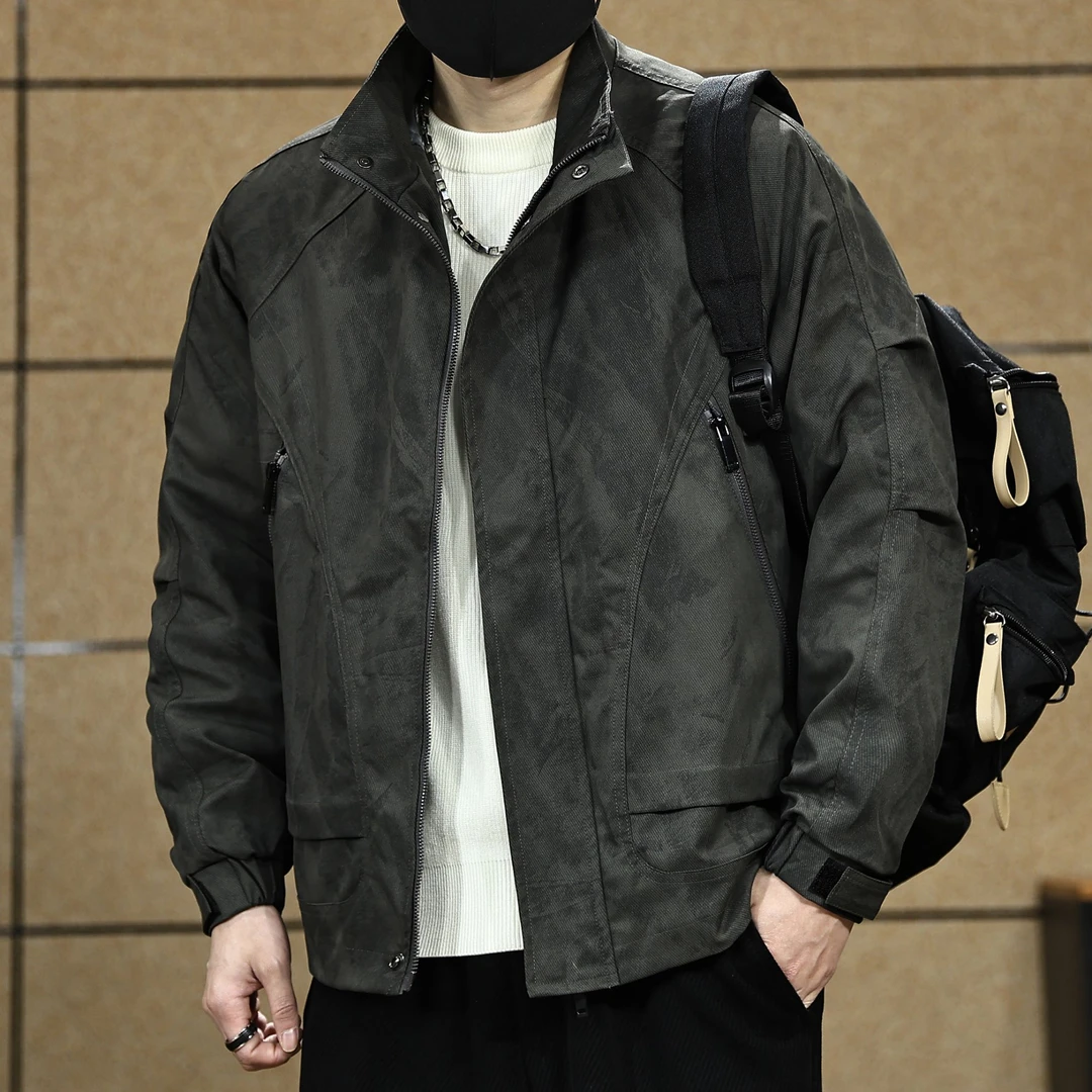 高端轻奢痞帅加绒外套男士宽松冬季新款加厚保暖立领夹克棉衣男装