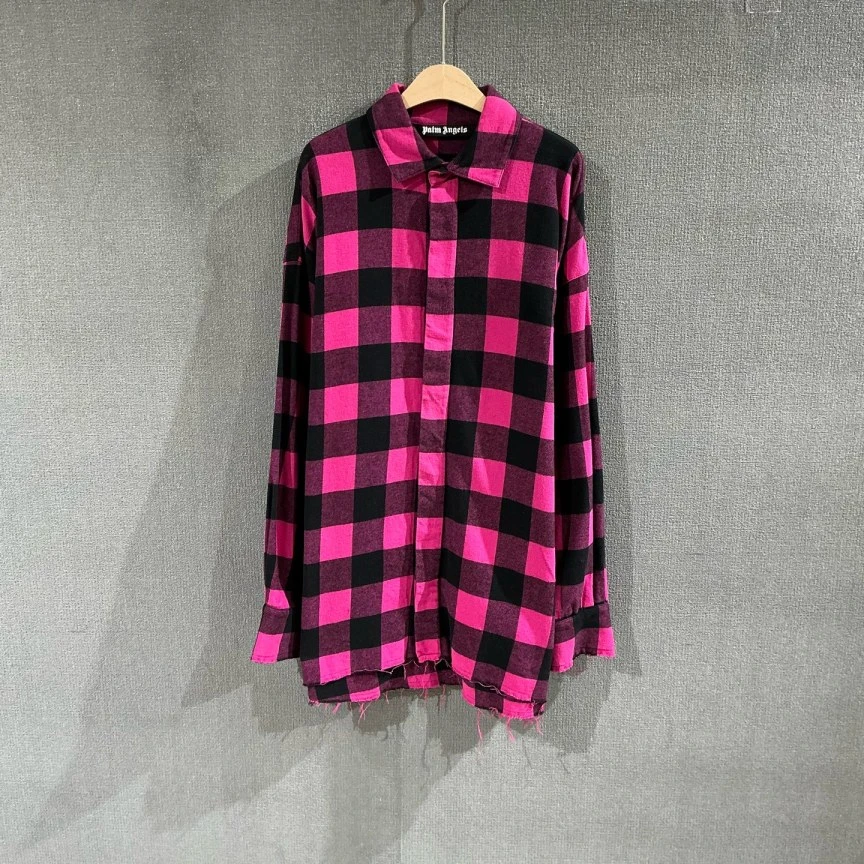 未使用 maje  Palm angels（pm）火龙果色格纹衬衫 全新50码/8039
