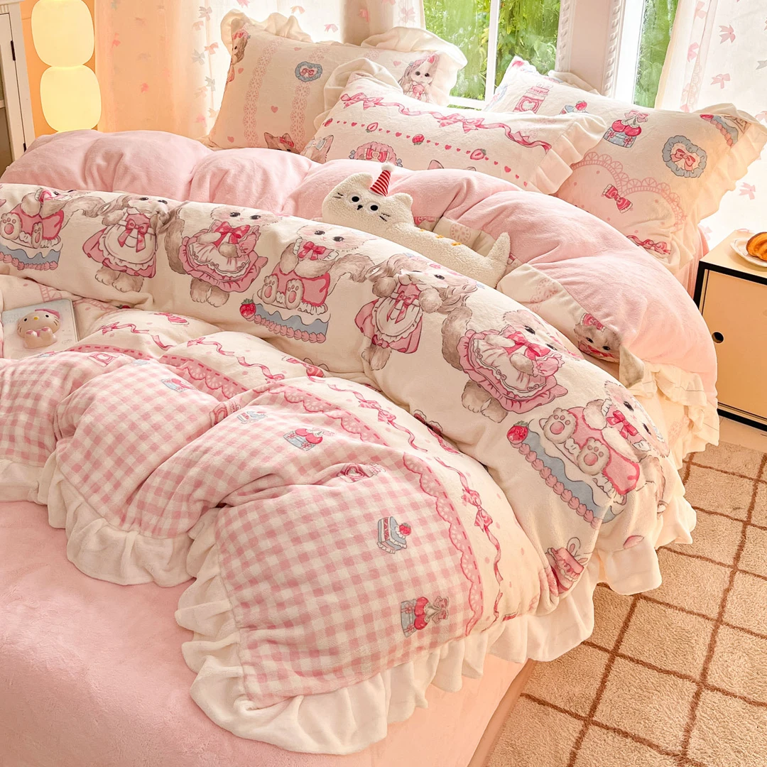 花边款牛奶绒床上四件套冬季保暖加厚床单被套2025新款床品三件套