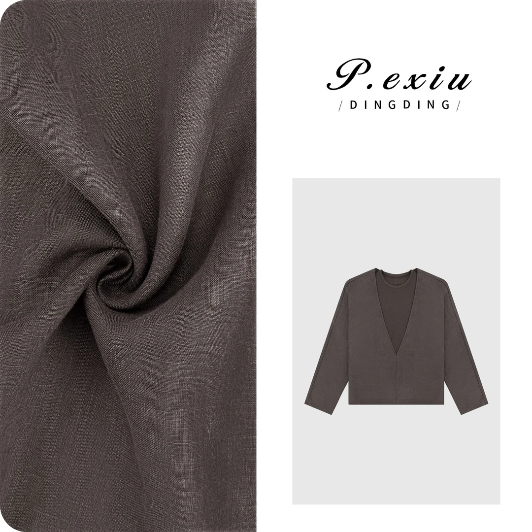 100%亚麻简约气质两件套V领长袖衬衫 W-63379