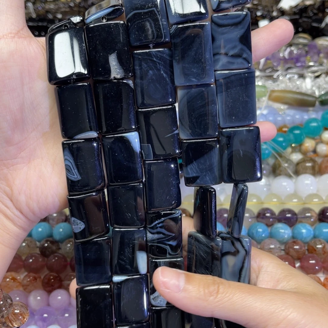 玛瑙/玉髓散珠天然蚕丝黑玛瑙卡18✖️25长条38厘米