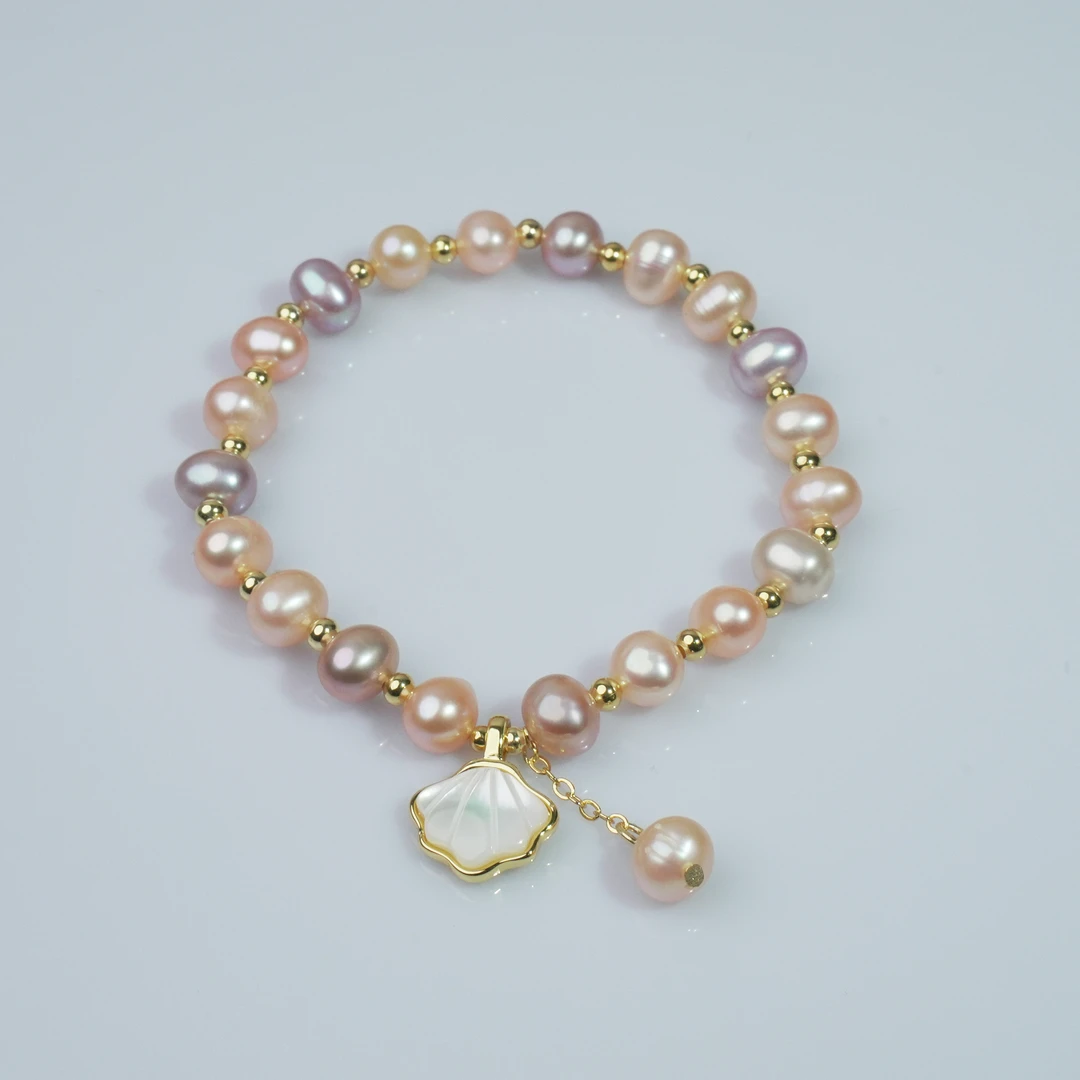 6-7mm天然淡水无核珍珠糖果色吊坠珍珠手串0610