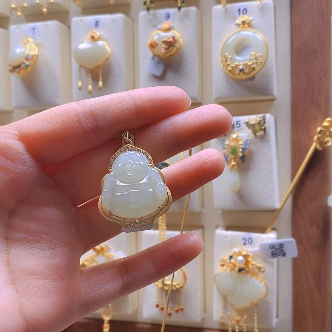 和田玉颈饰银S925镶嵌