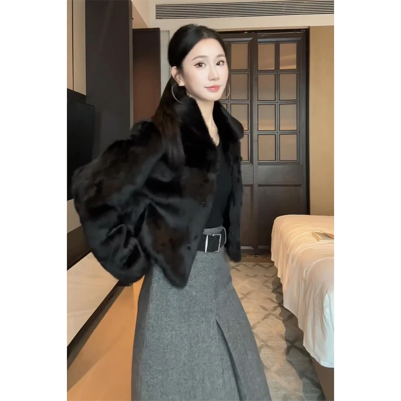 MARIE.COCO老钱风复古毛绒长袖气质外套设计感A字半身裙潮流套装