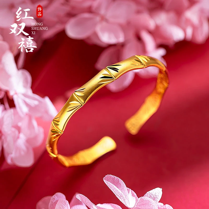 饰品竹节手镯女轻奢高级感古法竹节宽面开口仿真不掉色手环