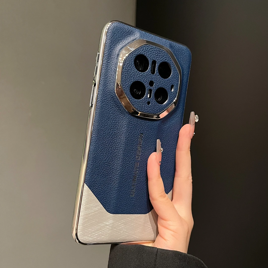 适用mate70RS非凡大师手机壳金丝银锦荔枝纹拼接mate60/50pro男女