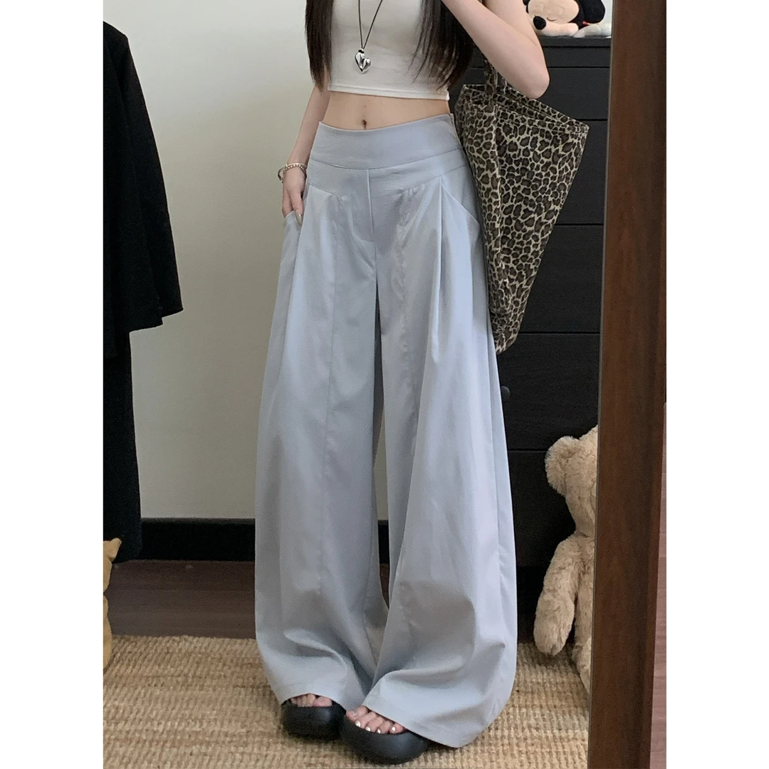 大码胖mm2025秋新款女设计感阔腿裤垂感宽松休闲简约时尚气质裤子