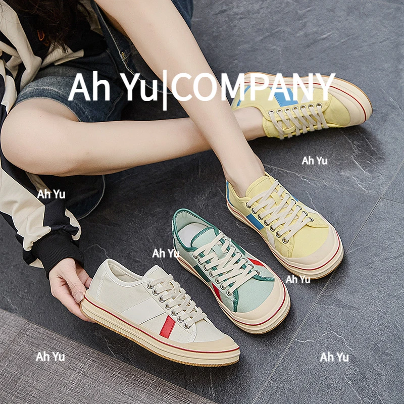 2025春夏款韩版复古厚底帆布鞋女外穿百搭休闲运动板鞋时尚小白鞋