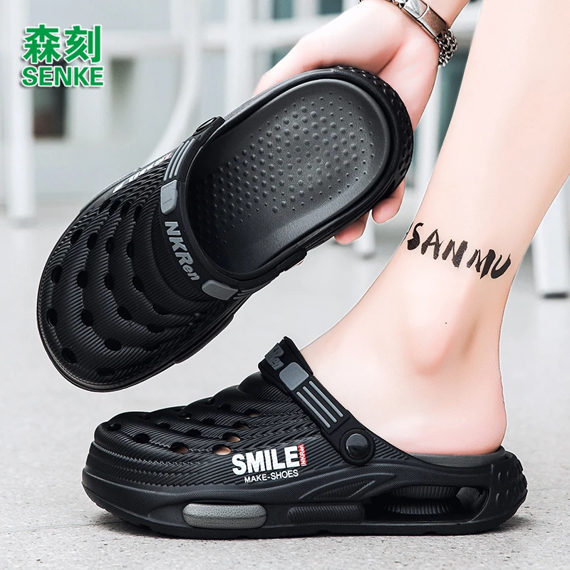 森刻拖鞋男款开车两用外穿沙滩洞洞厚底夏季包头凉拖休闲运动拖鞋