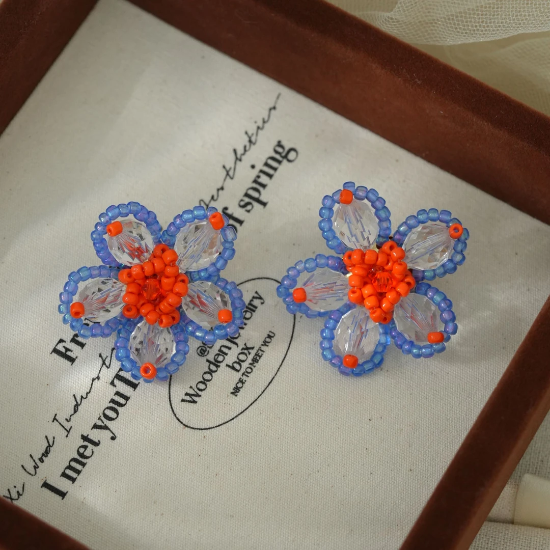 因缺斯汀饰品 铜合金耳饰 【花间沐风】串珠花朵耳环夸张无耳洞耳夹