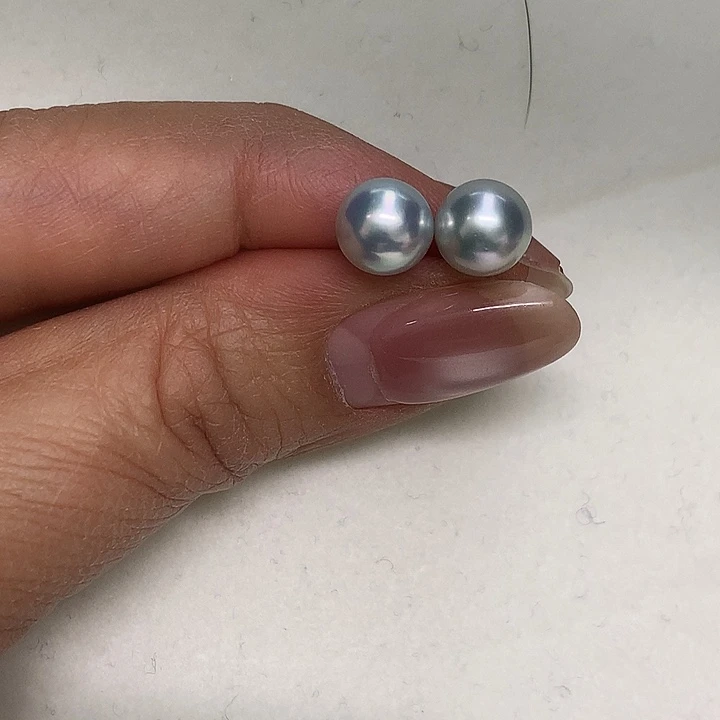 海水珍珠18K金镶嵌耳钉8-8.5