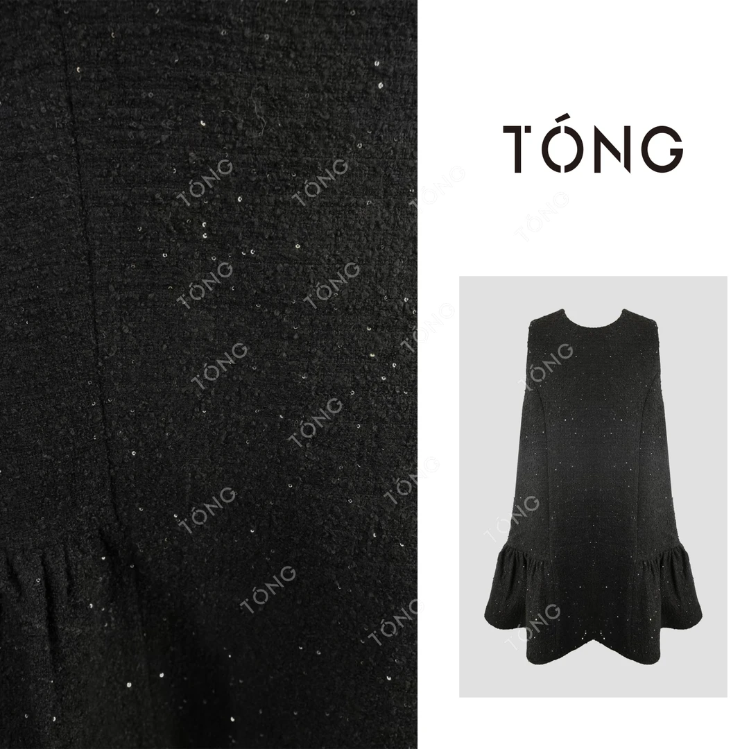 【涧溪幽韵】时尚显瘦小众设计感亮片羊毛连衣裙 GQ058