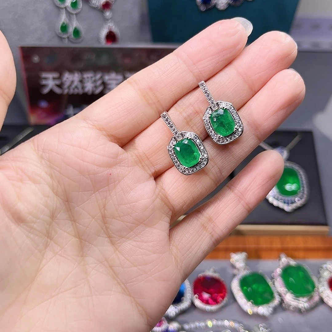 银S925镶嵌耳饰祖母绿271