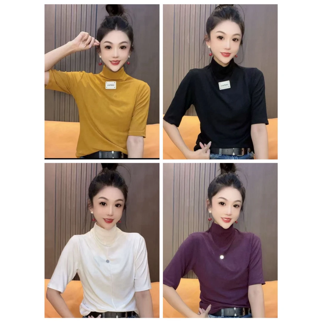 8380-2025年秋季新款时尚简约洋气显瘦百搭可前后两面穿半高领T恤